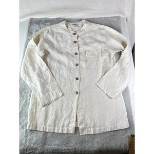 Nira Nira Shirt Womens Large Linen Tunic Ivory Coastal Lagenlook Top Sleeves